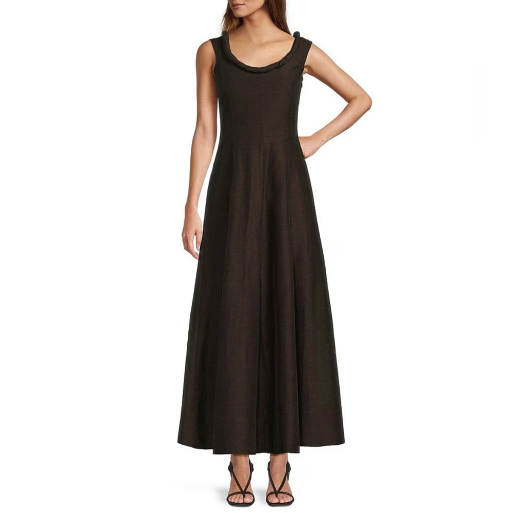 NWT Antonio Melani x M.G. Style Margery Linen Blend Scoop Neck A-Line Maxi Dress